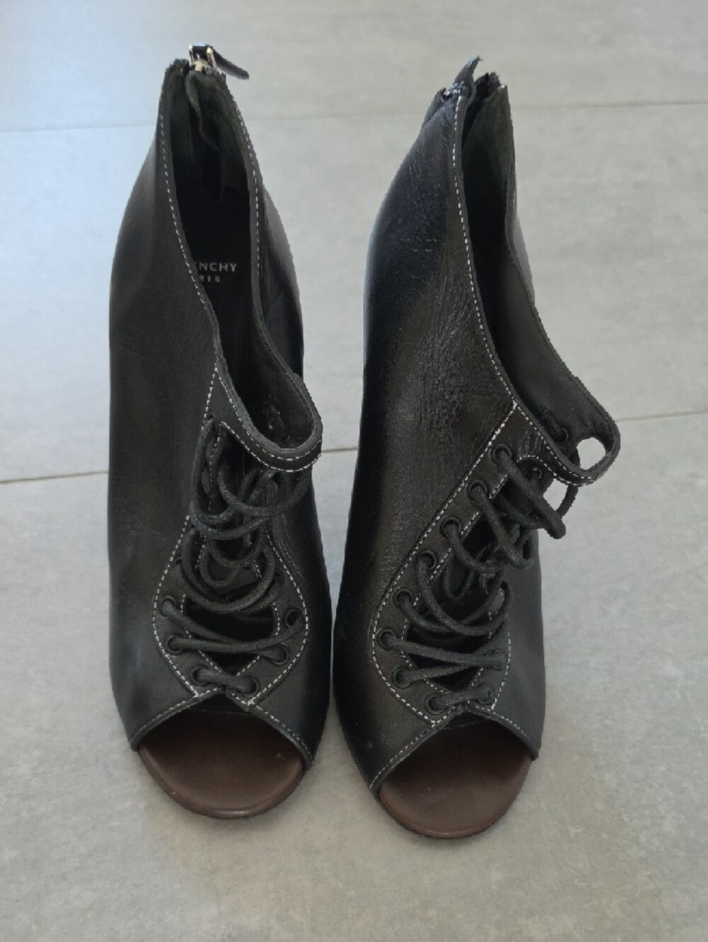 Givenchy Black Lace-Up Peep Toe Wedge Heels Size 40/9.5 - Picture 3 of 8